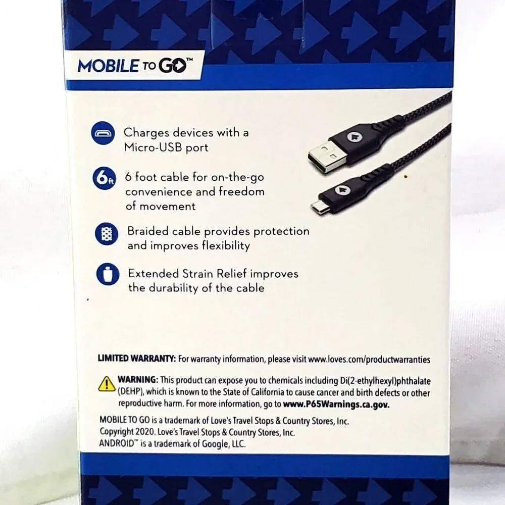 Mobile To Go Micro-USB 6ft Braided Charging Cable For Android Devices